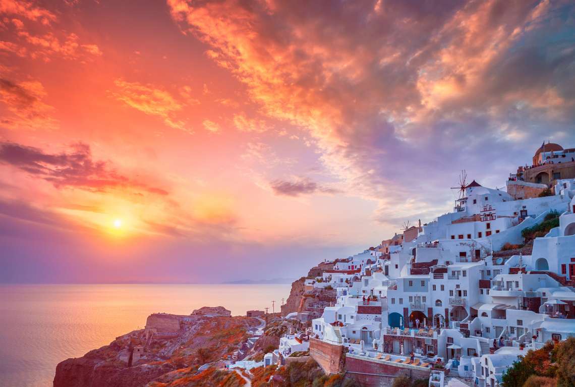 visiter szantorin en 3 jours : coucher de soleil sur Oia
